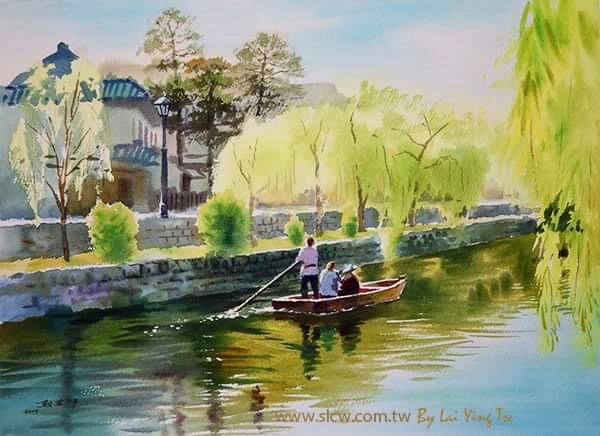 倉敷船影 A Boat Tour of Kurashiki Canal in Japan_painted by Lai Ying-Tse02